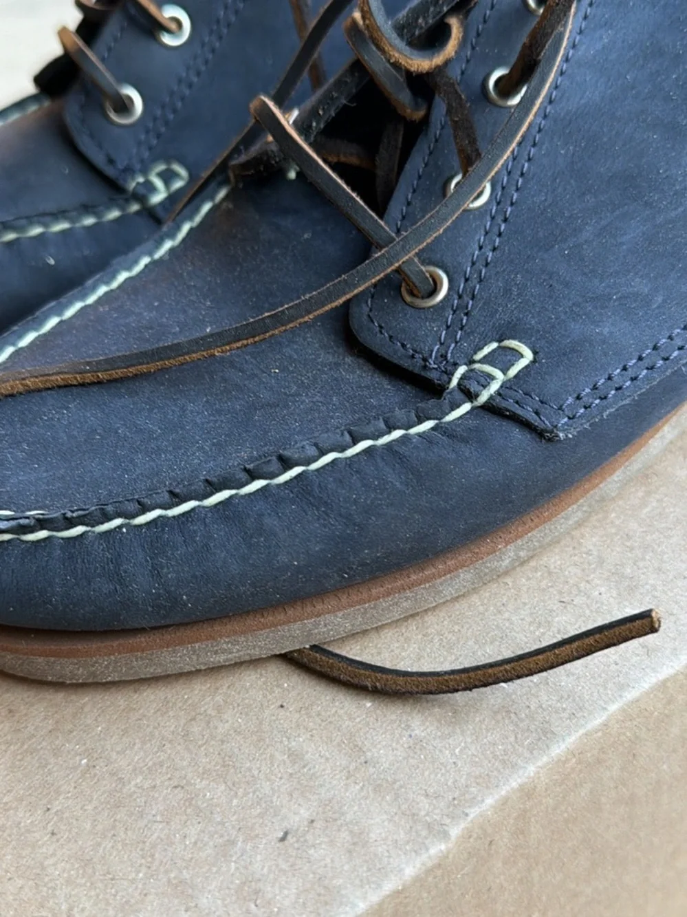 Timberland Navy Suede Ankle Boots with Brown Laces